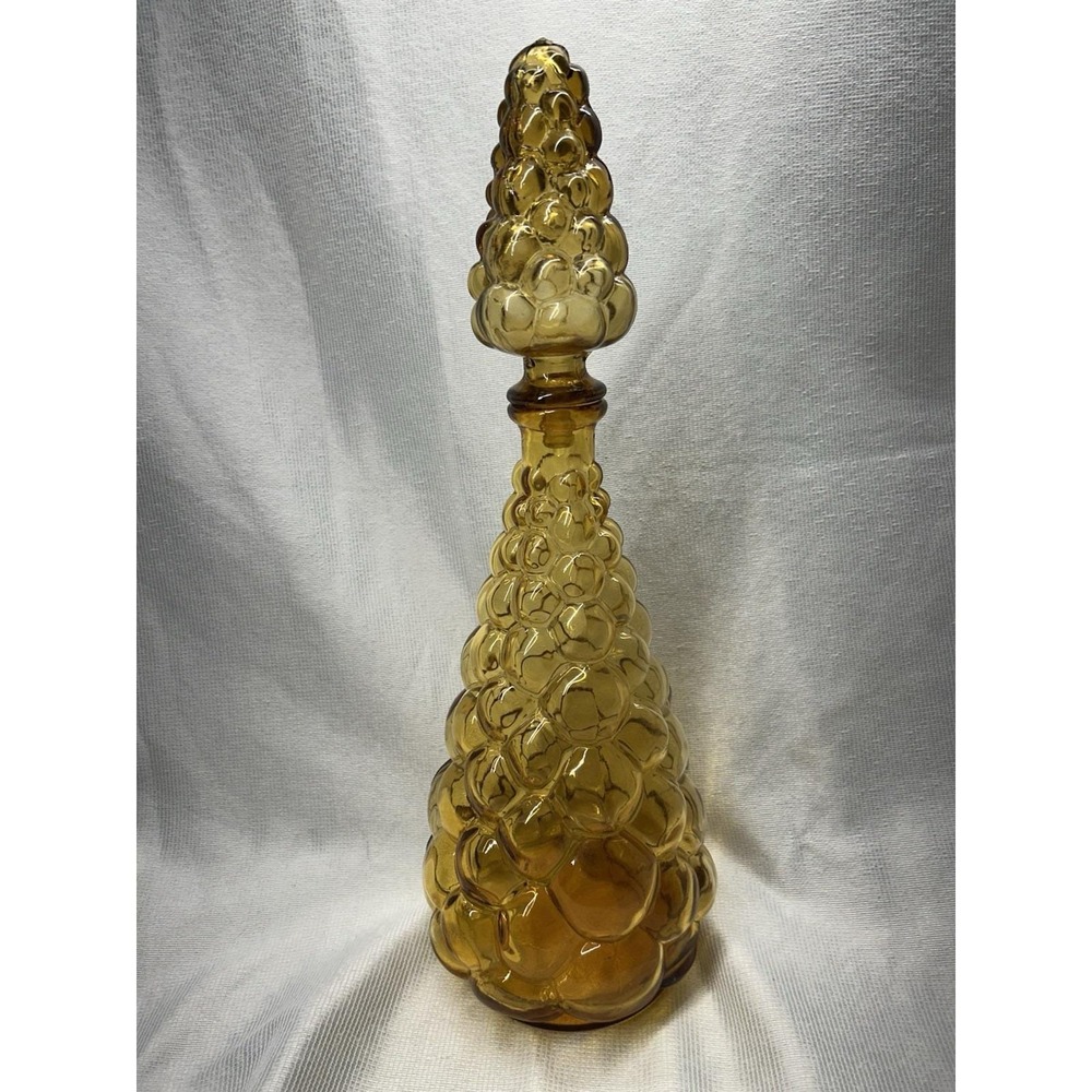 Vintage Italian Amber Glass Genie Bottle ~Bulging Bubble ~ Missing Plastic Seal